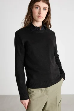 Maglia girocollo in filato rasato - Nero