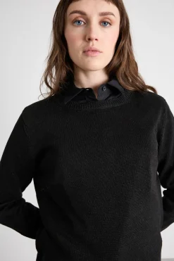Maglia girocollo in filato rasato - Nero