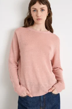 Maglia girocollo in filato rasato - Rosa