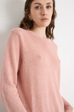 Maglia girocollo in filato rasato - Rosa