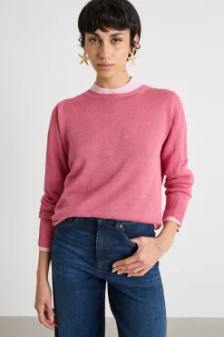 Maglia girocollo in filato rasato - Rosa