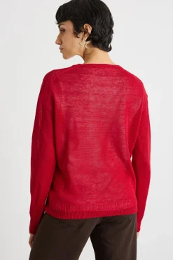 Maglia girocollo in filato rasato - Rosso