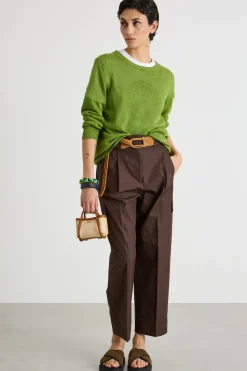 Maglia girocollo in filato rasato - Verde