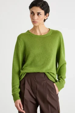 Maglia girocollo in filato rasato - Verde
