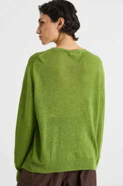Maglia girocollo in filato rasato - Verde
