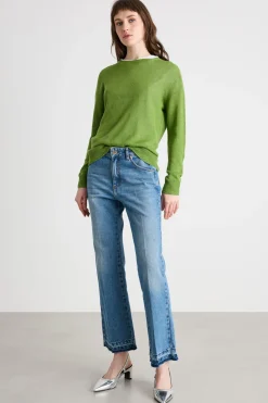 Maglia girocollo in filato rasato - Verde