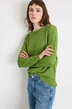Maglia girocollo in filato rasato - Verde