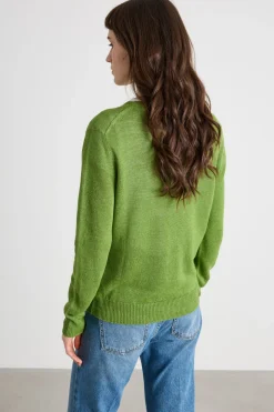 Maglia girocollo in filato rasato - Verde