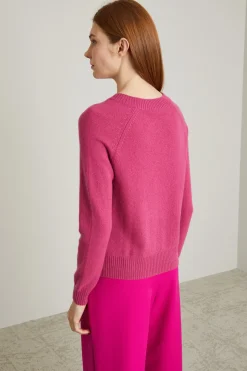 Maglia girocollo in puro cashmere - Fuxia