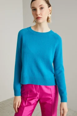Maglia girocollo in puro cashmere - Turchese