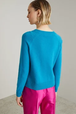 Maglia girocollo in puro cashmere - Turchese