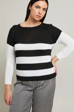 Maglia girocollo in viscosa crépe - Nero Bianco