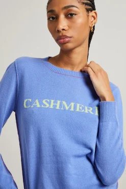 Maglia in cashmere con intarsio - Celeste