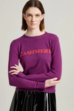 Maglia in cashmere con intarsio - Melanzana