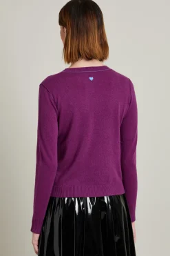 Maglia in cashmere con intarsio - Melanzana