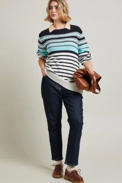 Maglia in cordonetto a righe - Bliu Azzurro Bianco
