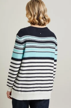 Maglia in cordonetto a righe - Bliu Azzurro Bianco