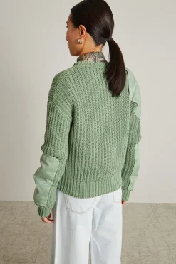 Maglia in cordonetto con toppe - Verde Salvia