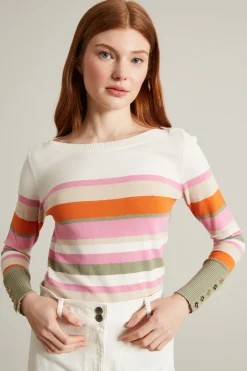Maglia in cotone - Bianco Arancione Rosa