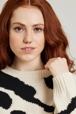 Maglia in cotone con intarsio - Bianco Nero
