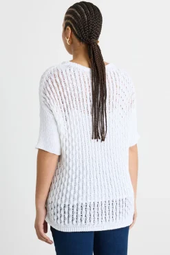 Maglia in fettuccia a punto traforato - Bianco