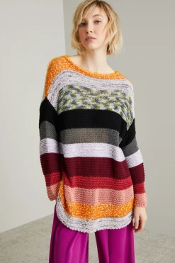 Maglia in filati misti - Rosso Arancione Nero