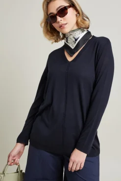 Maglia in filato di viscosa e seta - Blu
