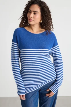 Maglia in filato laminato - Blu Bianco