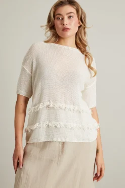 Maglia in lino con frange - Bianco