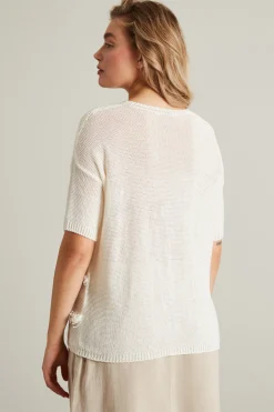 Maglia in lino con frange - Bianco