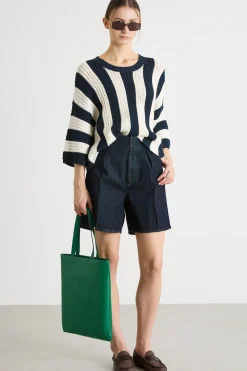 Maglia in maglia traforata - Blu Bianco
