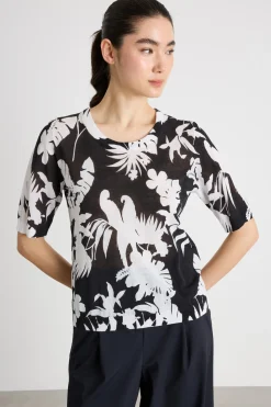 Maglia in organza stampata - Bianco Nero