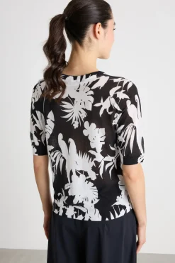 Maglia in organza stampata - Bianco Nero