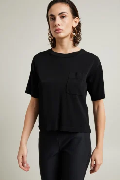 Maglia in viscosa con taschino - Nero
