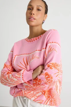 Maglia jacquard - Rosa Arancione Bianco