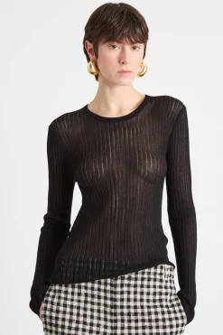 Maglia leggera a coste - Nero