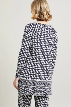 Maglia lunga jacquard - Blu Notte Bianco