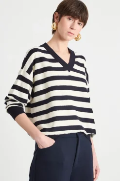 Maglia morbida bouclé - Blu Bianco