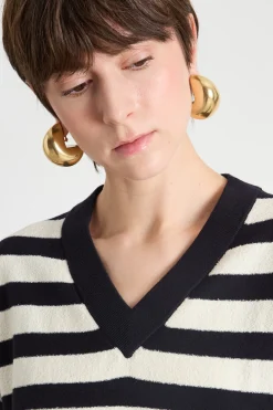 Maglia morbida bouclé - Blu Bianco