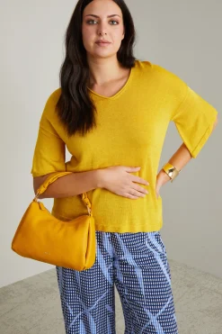 Maglia morbida con scollo a V - Giallo Sole