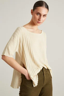 Maglia morbida con spacchi - Ecru