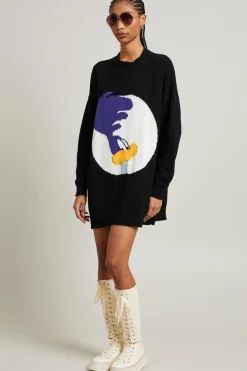 Maglia over con intarsio - Nero Viola Bianco