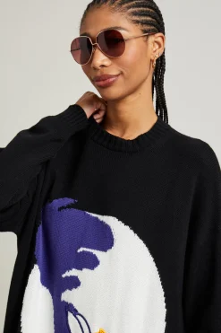 Maglia over con intarsio - Nero Viola Bianco
