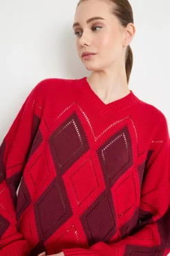 Maglia oversize a rombi - Rosso