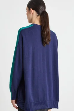 Maglia oversize con appliqué - Blu Verde