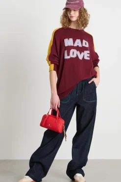 Maglia oversize con appliqué - Bordeaux Giallo