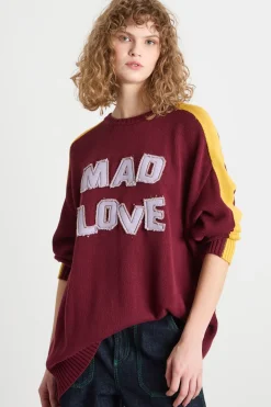 Maglia oversize con appliqué - Bordeaux Giallo