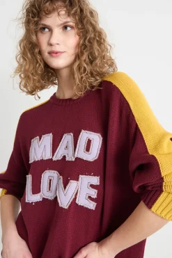 Maglia oversize con appliqué - Bordeaux Giallo