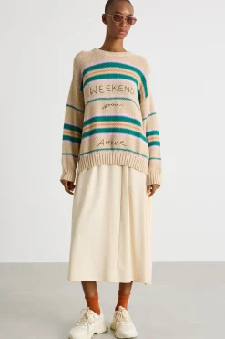 Maglia oversize con fantasia - Beige