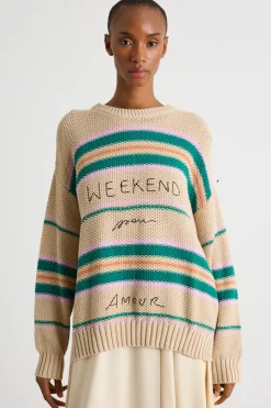 Maglia oversize con fantasia - Beige